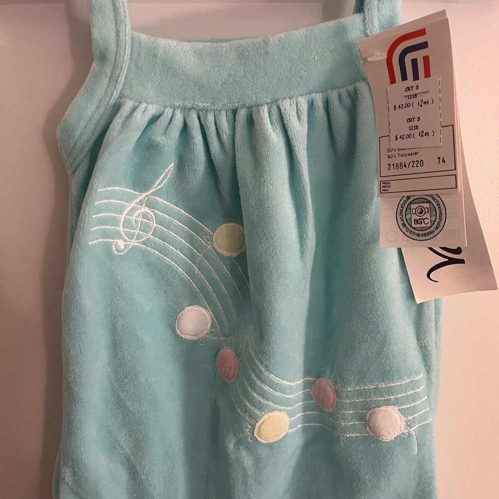 Blue Green Velour footed European Baby Romper Made in Austria